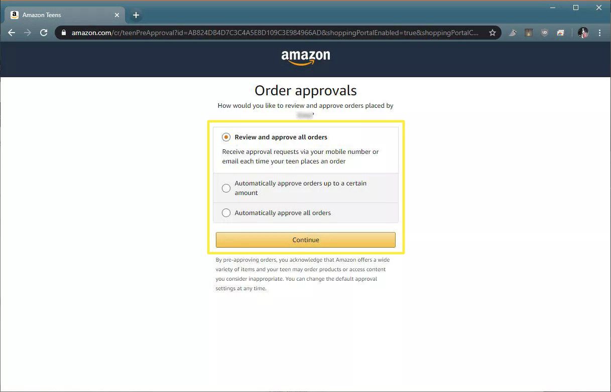 Nastavení nákupu účtu Amazon Teen