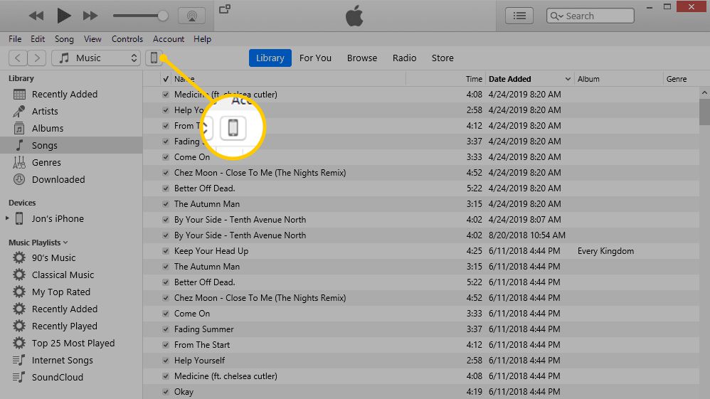 Ikona telefonu v iTunes ve Windows