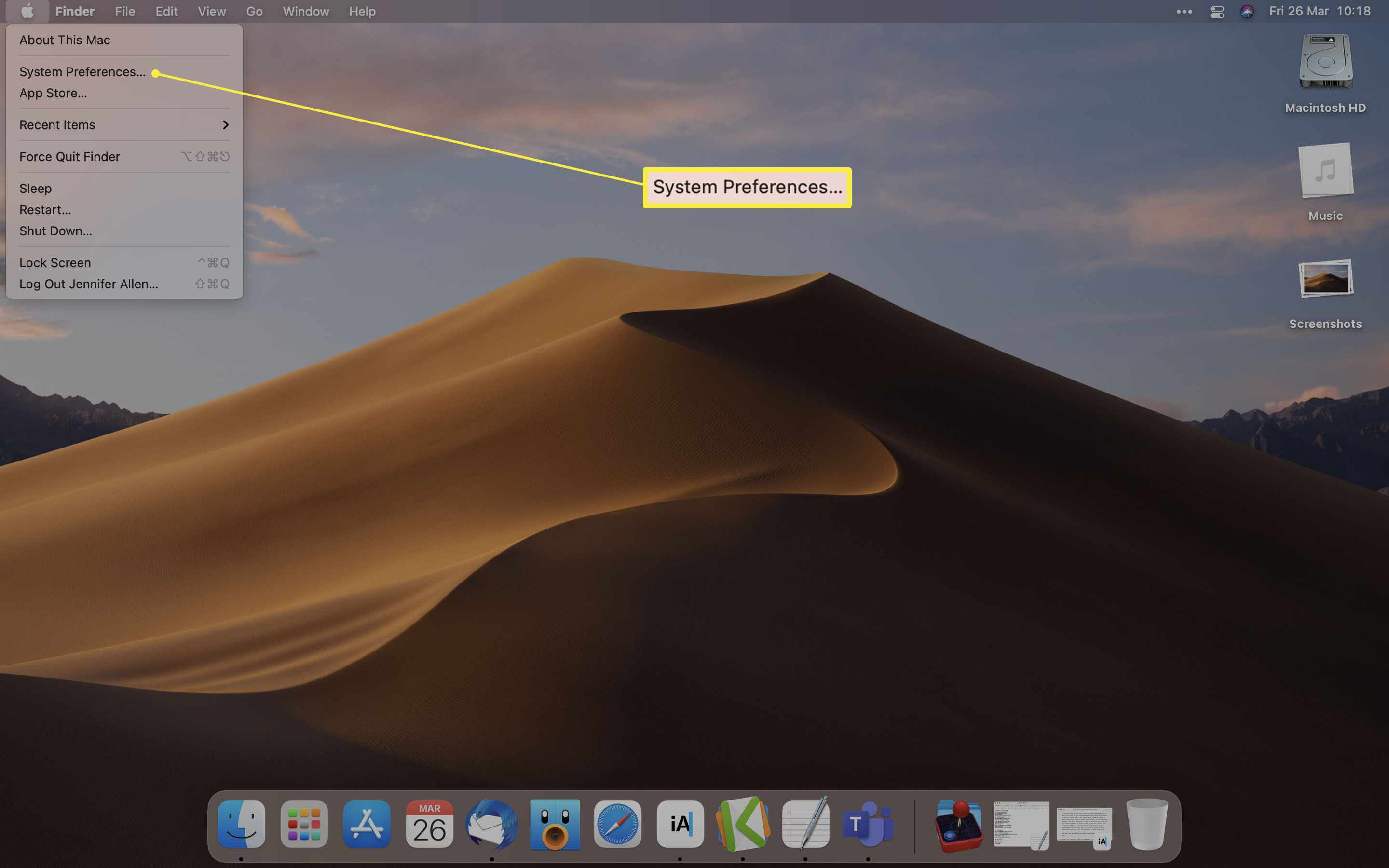 macOS se zvýrazněnými System Preferences