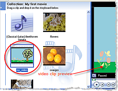 Náhled videoklipu v programu Windows Movie Maker