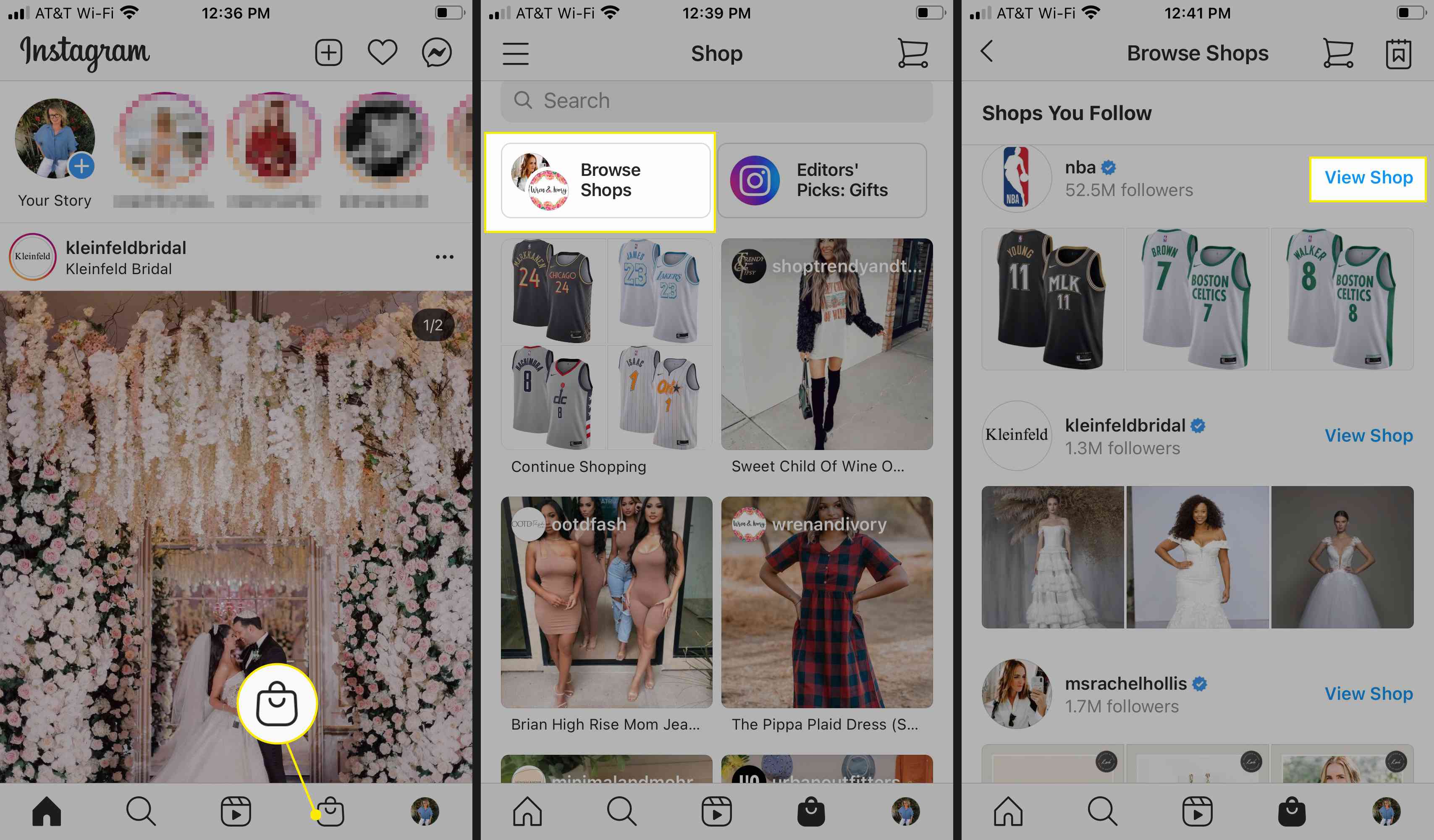 Na kartě obchodu Instagramu můžete procházet různé obchody
