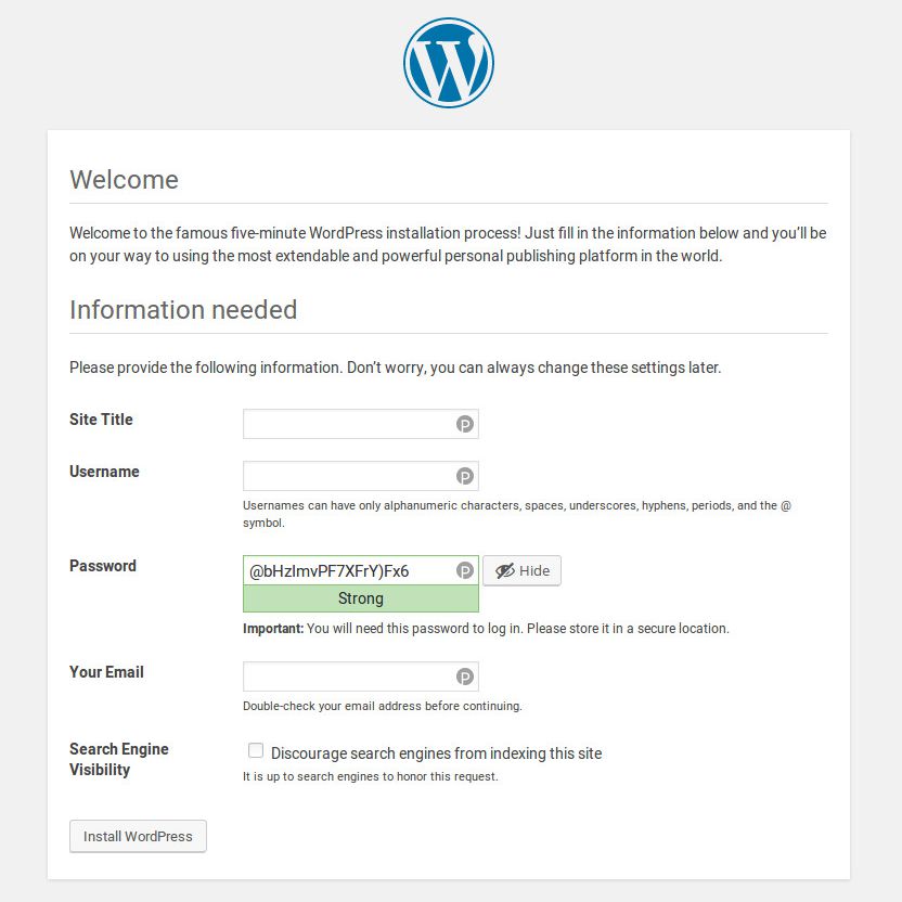 Webový instalační program WordPress.