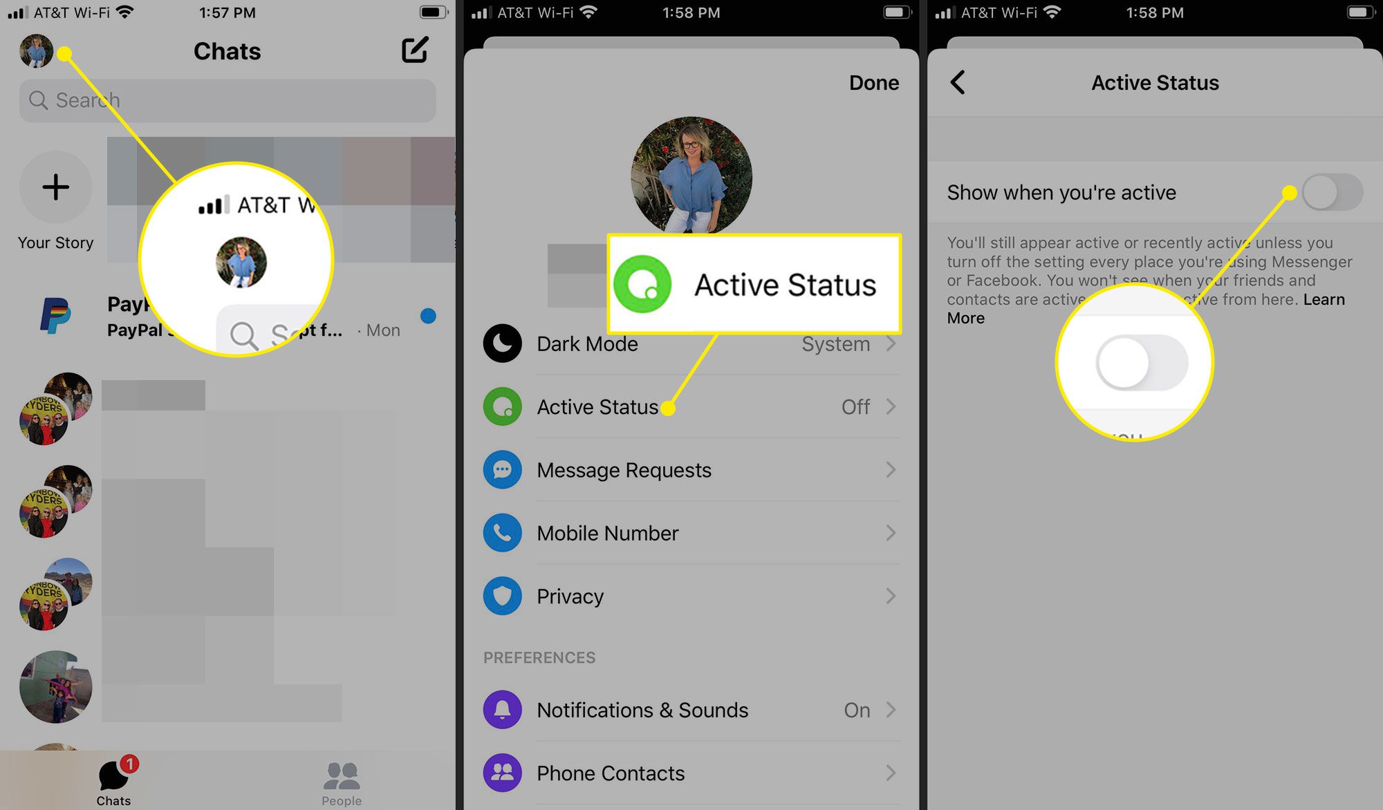 Vypnutí aktivního stavu v Messengeru pro iOS
