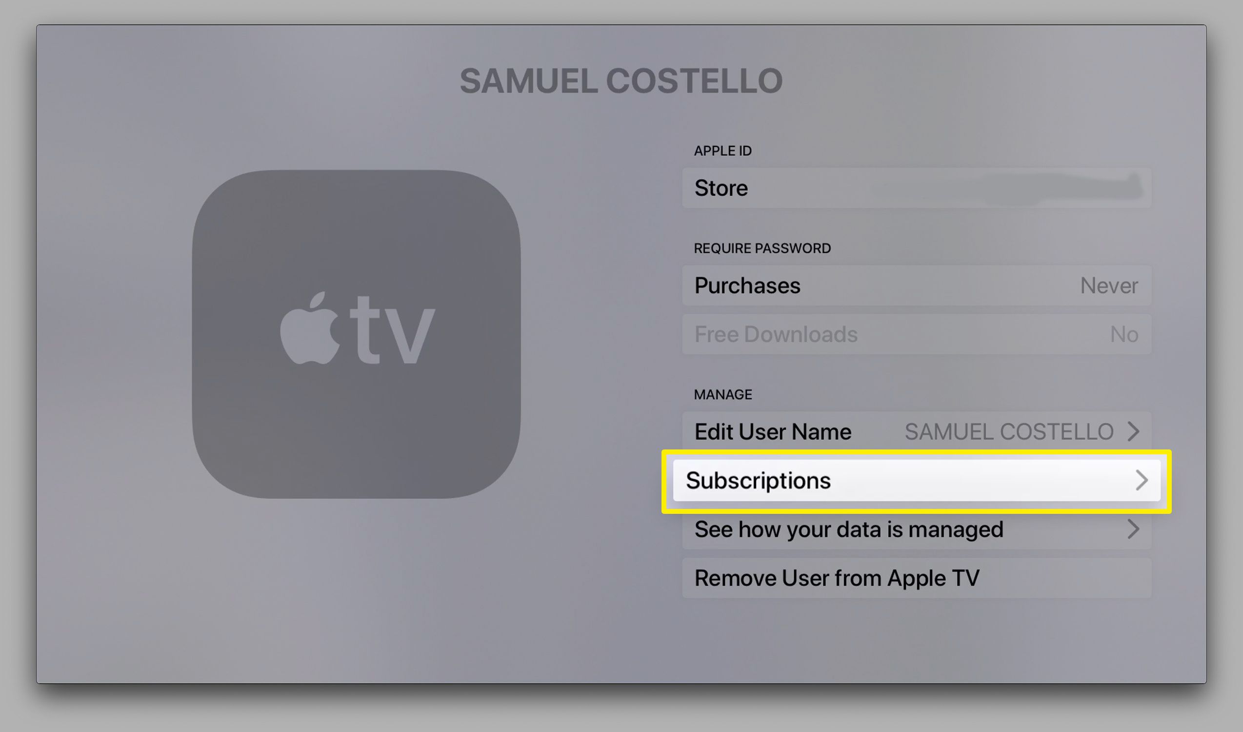 Screenshot obrazovky předplatného Apple TV
