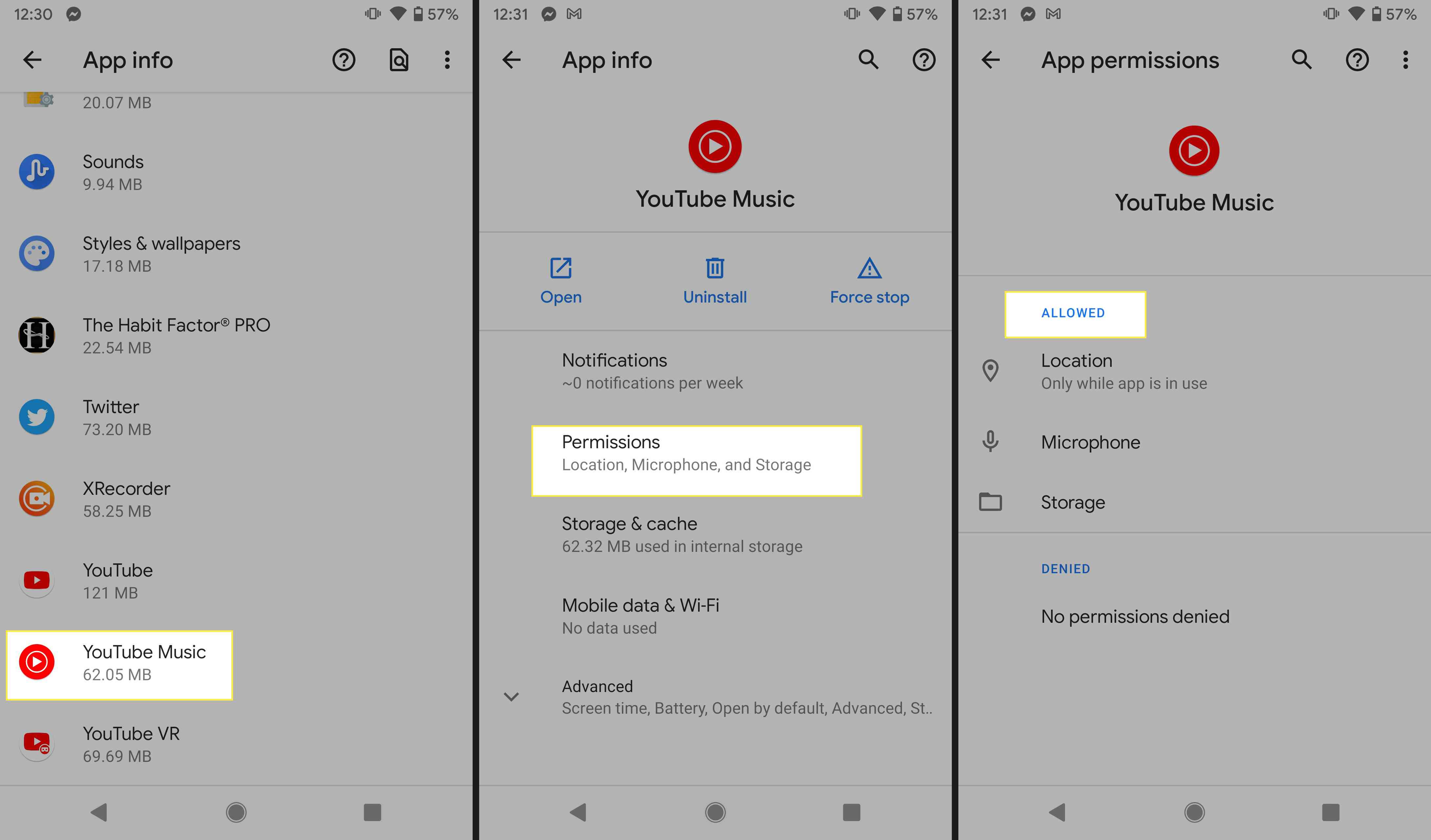 Na zařízení Android jsou povolena oprávnění YouTube Music