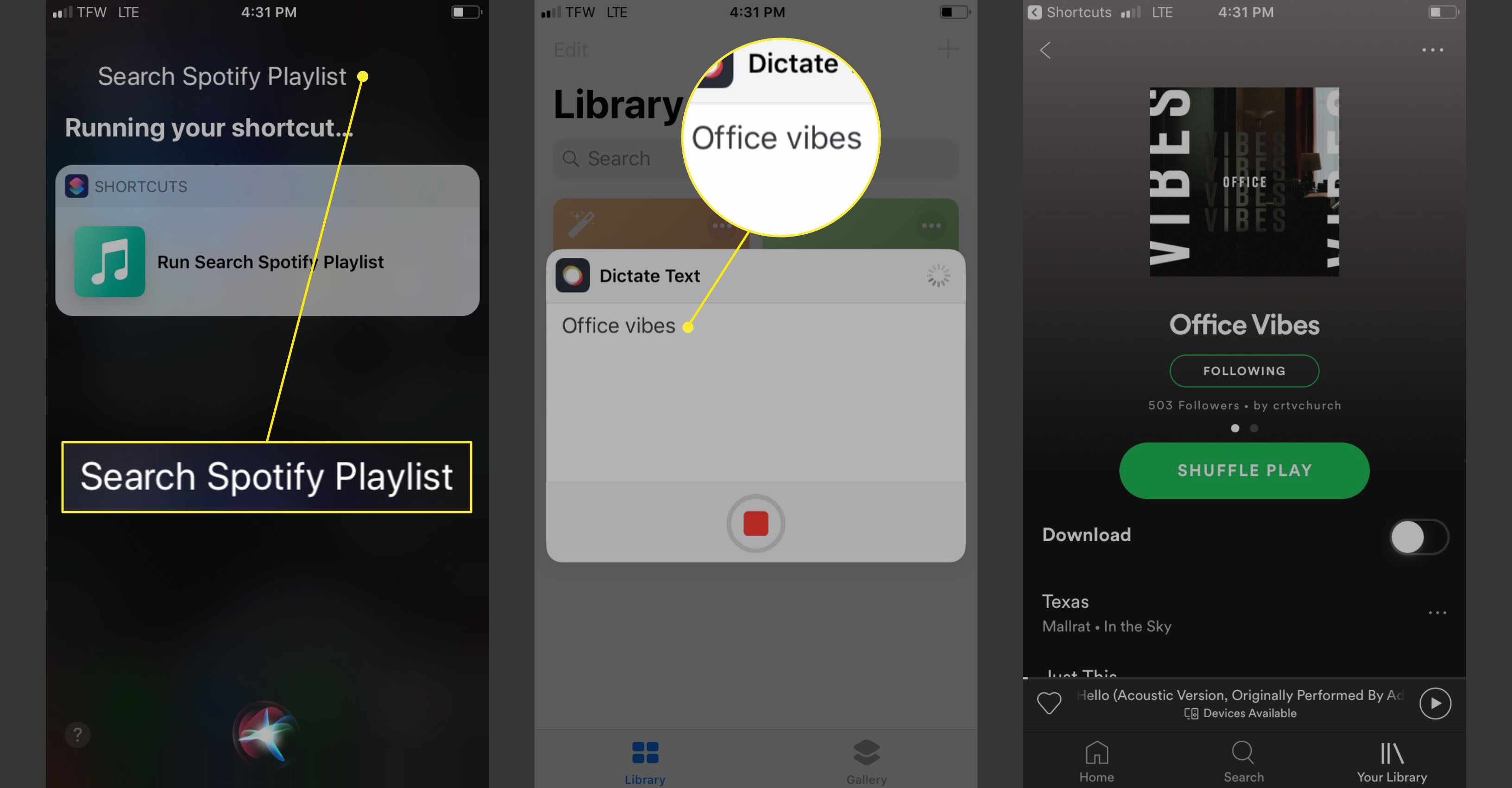 Pomocí zkratek Siri vyhledejte seznam skladeb ve Spotify