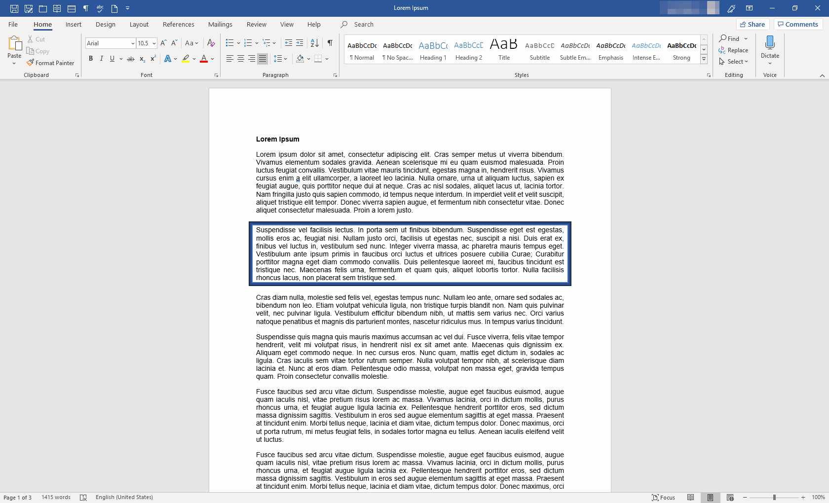 Microsoft Word s použitým okrajem odstavce