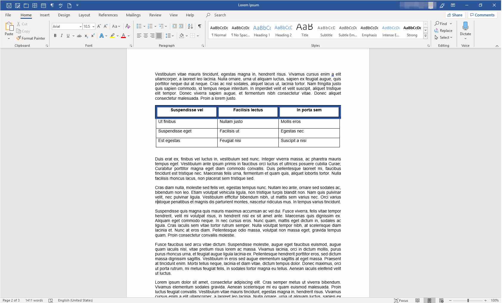 Microsoft Word s použitými okraji buněk tabulky