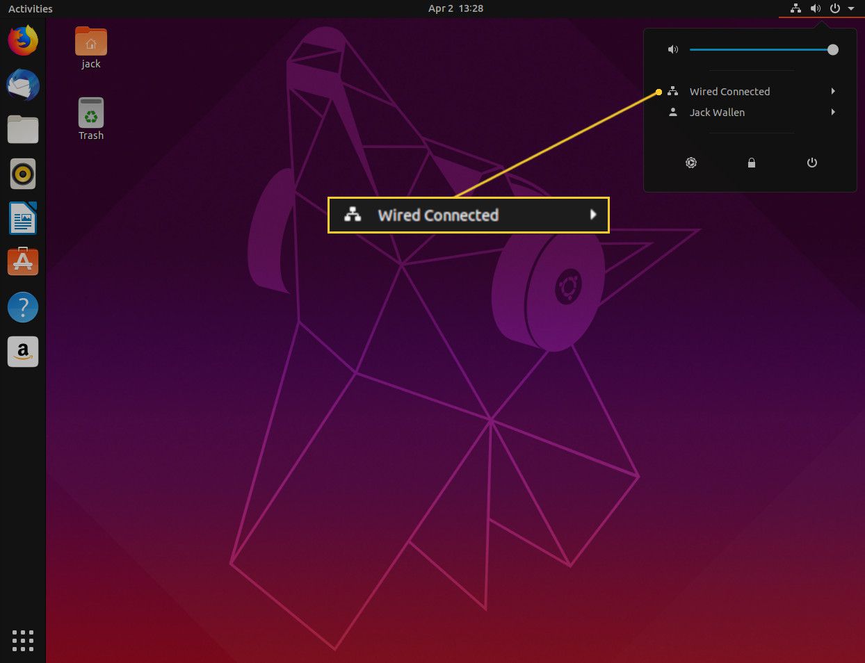 Screenshot vyskakovacího okna GNOME System Tray.