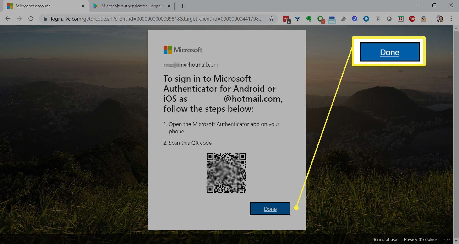 Nastavení aplikace Microsoft Authenticator.