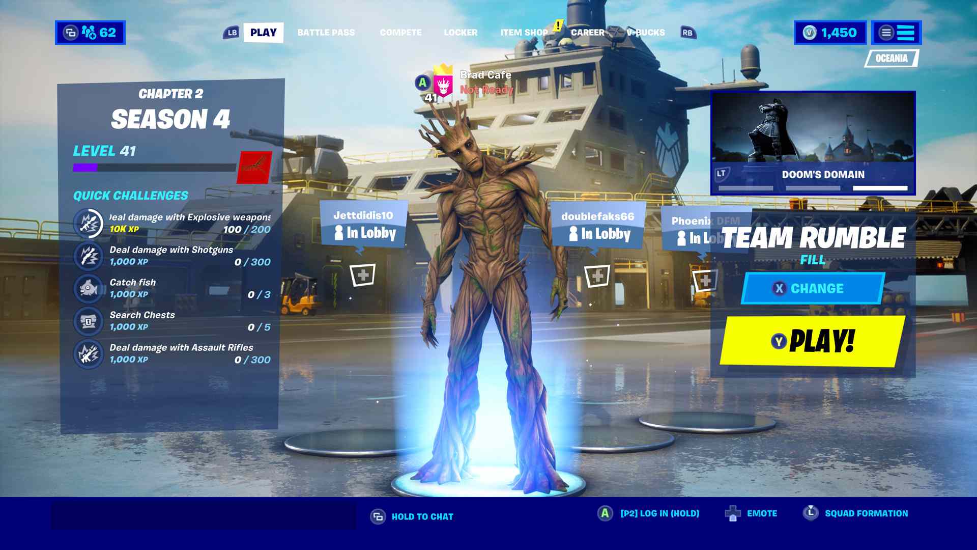 Fortnite lobby s Grootem.