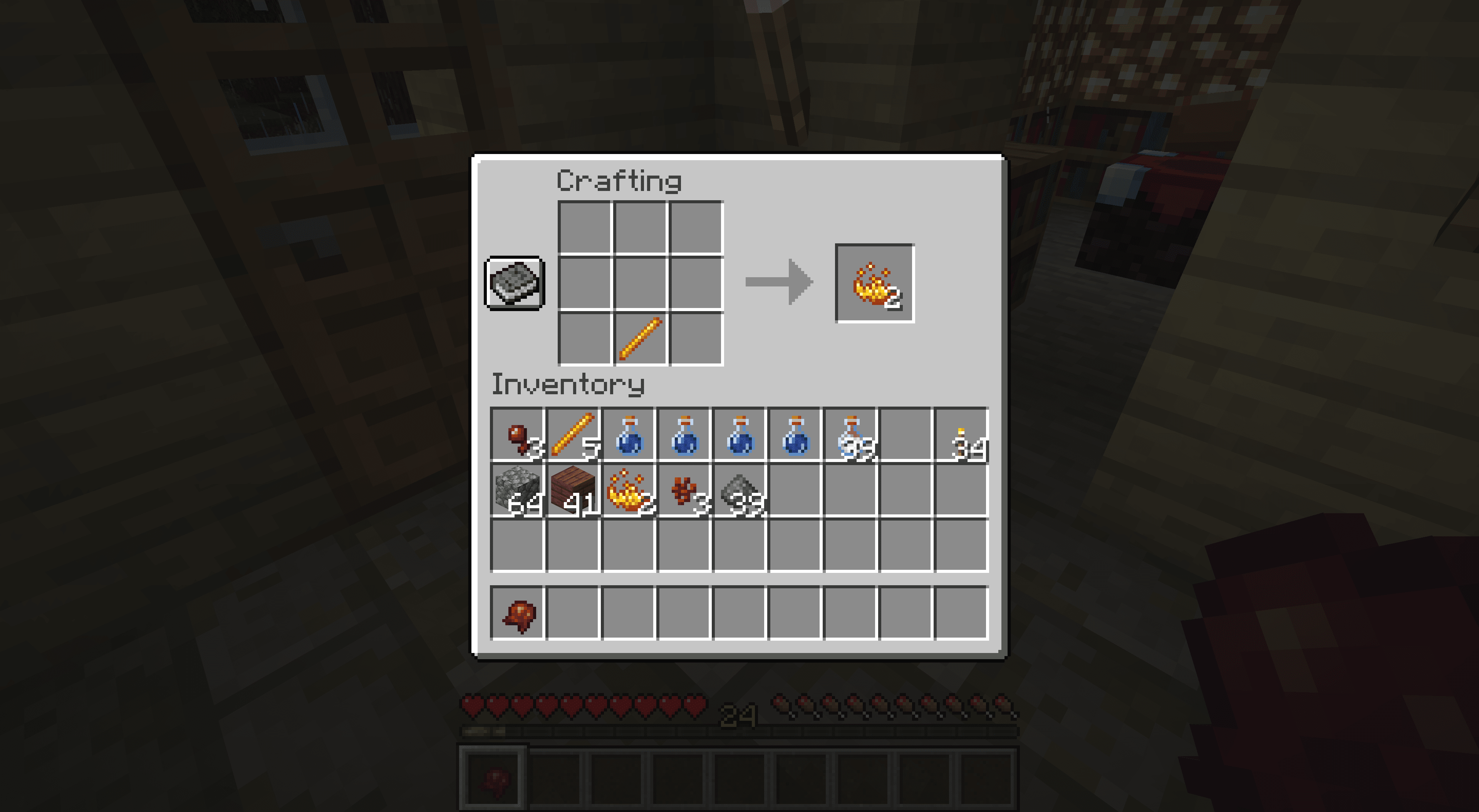 Výroba požárního prášku v Minecraftu.