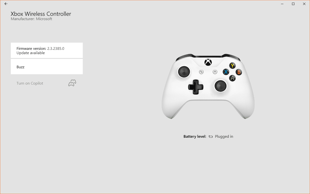 Snímek obrazovky s aktualizací firmwaru příslušenství Xbox.