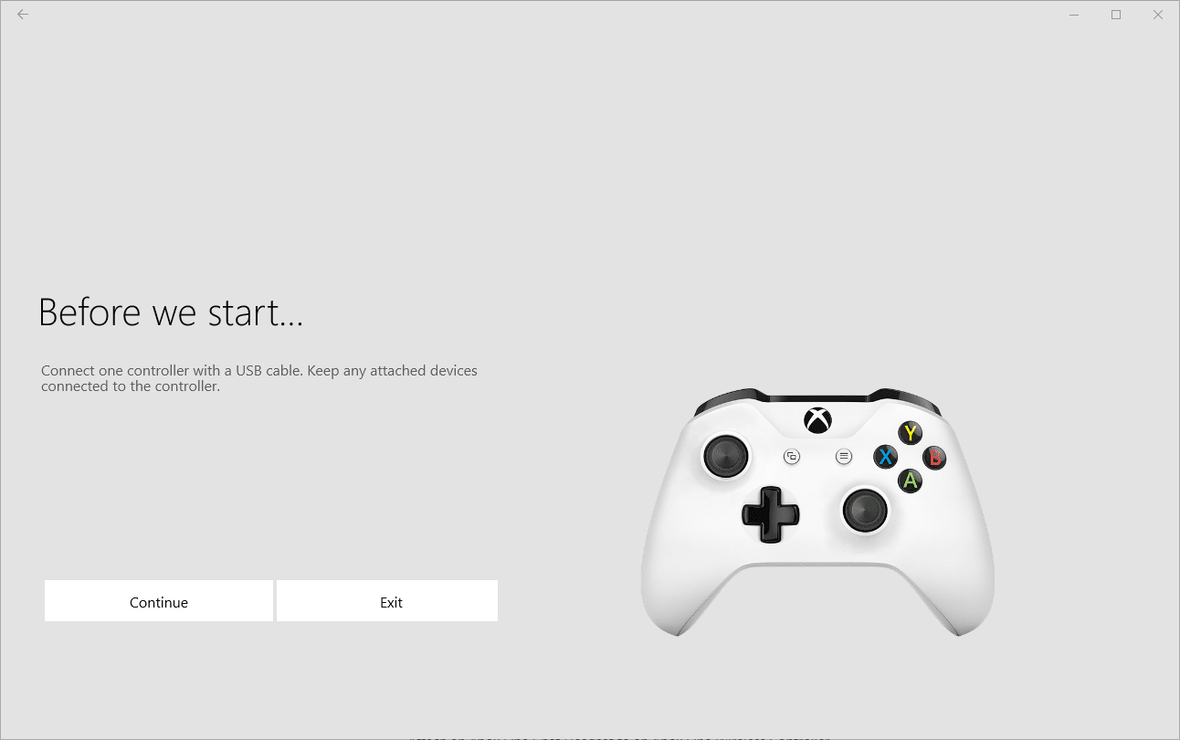 Snímek obrazovky s aktualizací firmwaru aplikace Příslušenství pro Xbox.