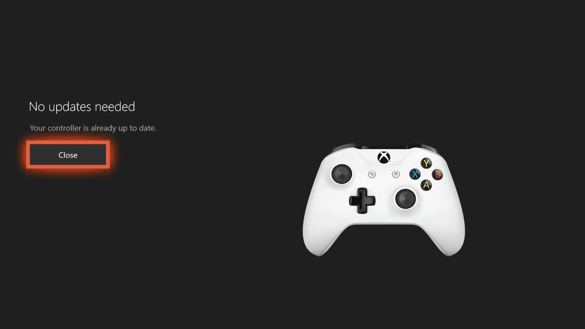 Snímek obrazovky s aktualizací ovladače ovladače Xbox One je kompletní.