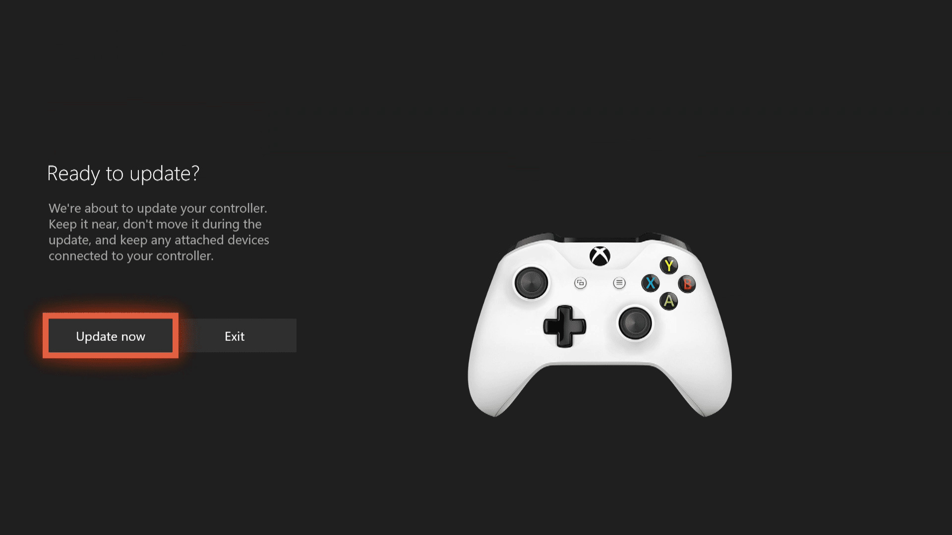 Snímek obrazovky s aktualizací bezdrátového ovladače pro Xbox One.