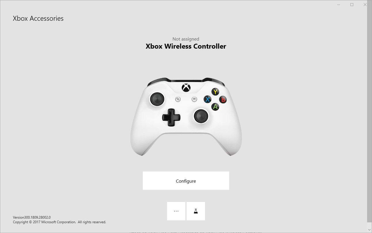 Snímek obrazovky aplikace Příslušenství Xbox s připojeným ovladačem Xbox One.