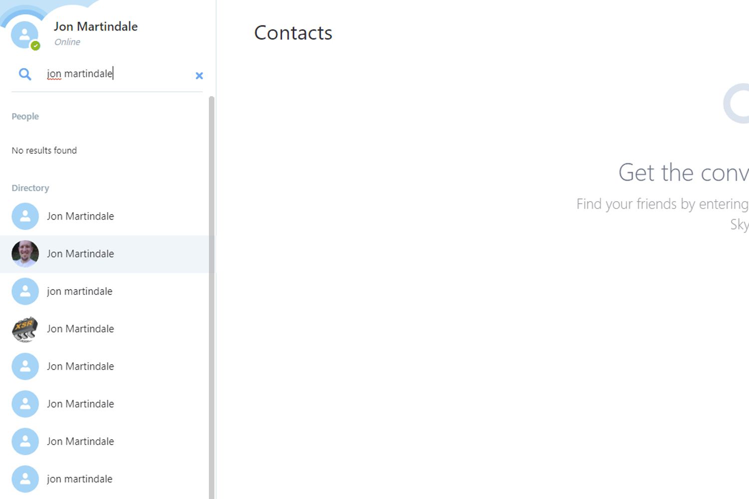 Přidávání kontaktů na Skype pro web