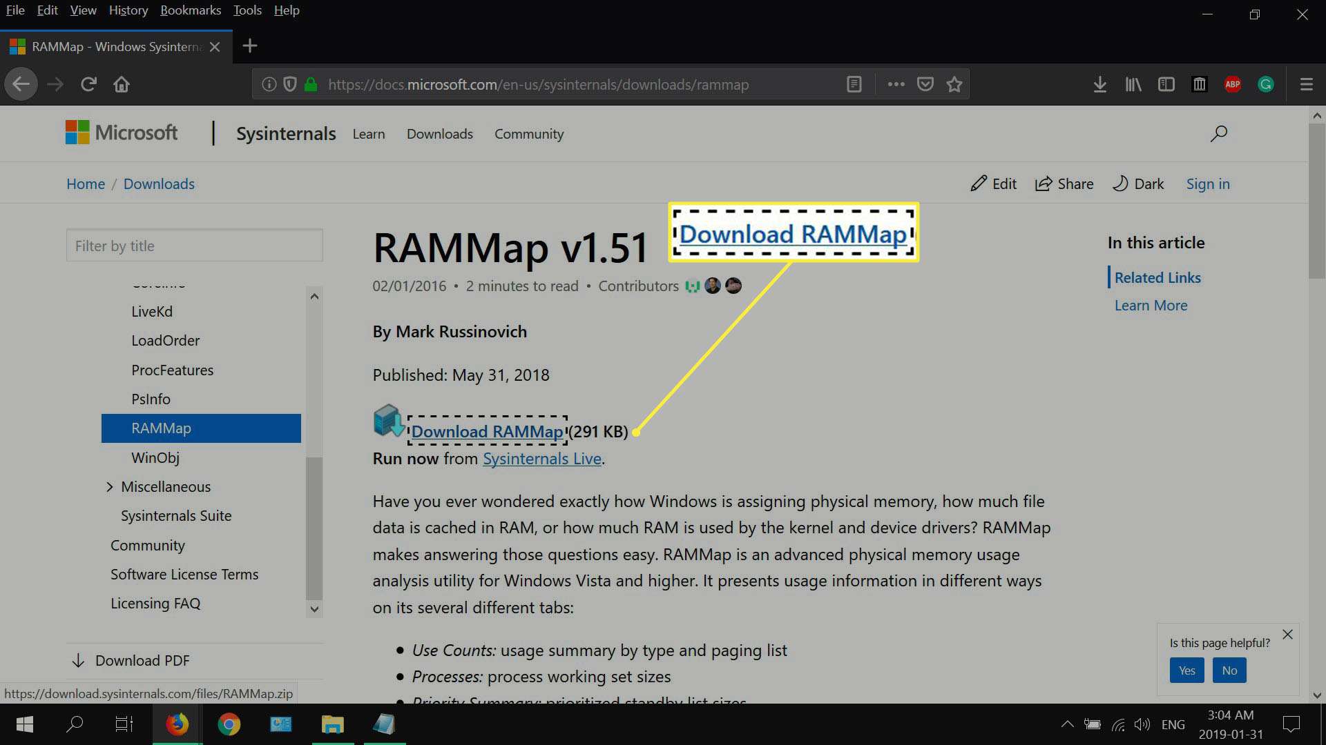 Stránka RaMMap's Sysinternals.