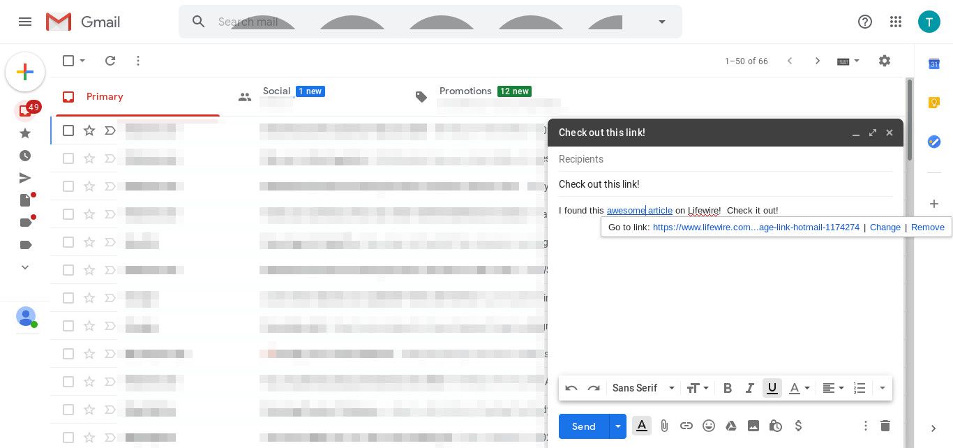 Zpráva v Gmailu s přidanou adresou URL