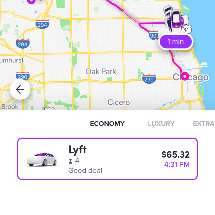 Screenshot stránky Žádost o Lyft v aplikaci Lyft