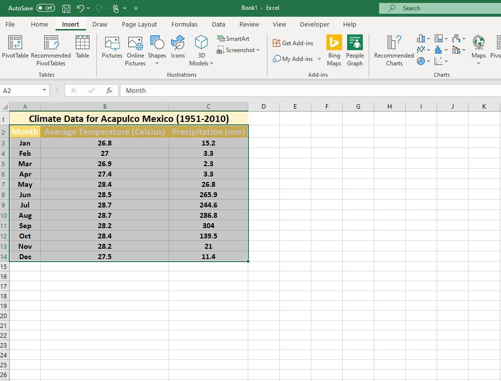 Vložit kartu vybranou v aplikaci Excel