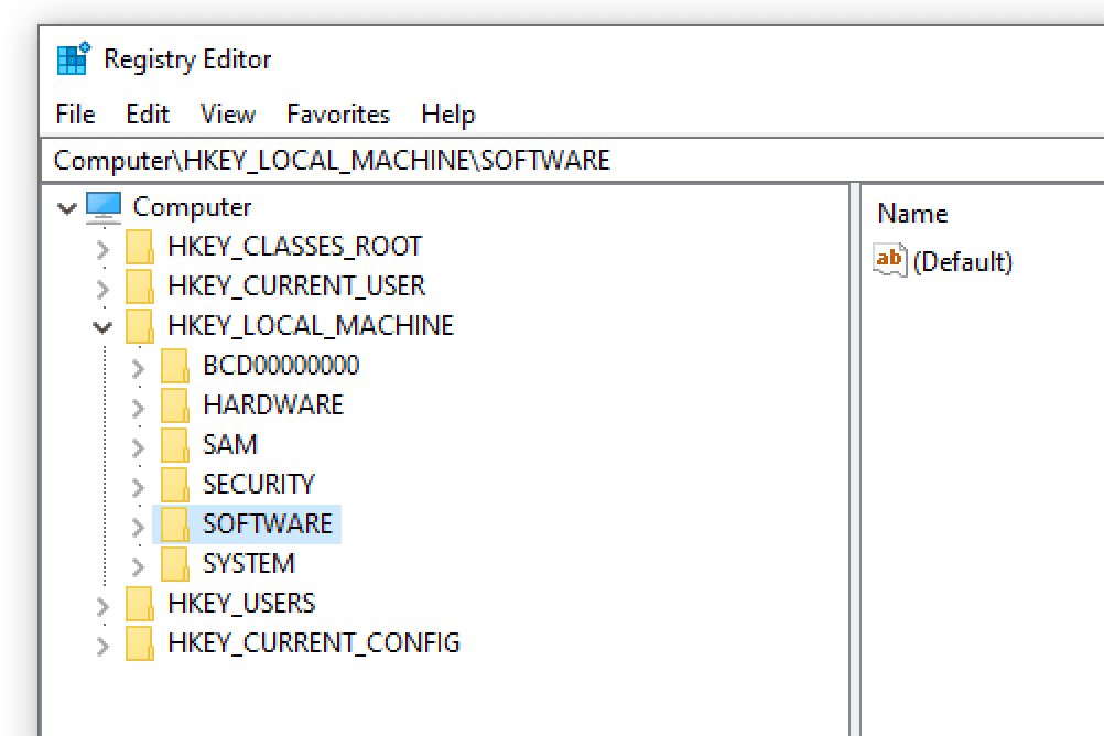 Cesta editoru registru HKEY LOCAL MACHINE SOFTWARE