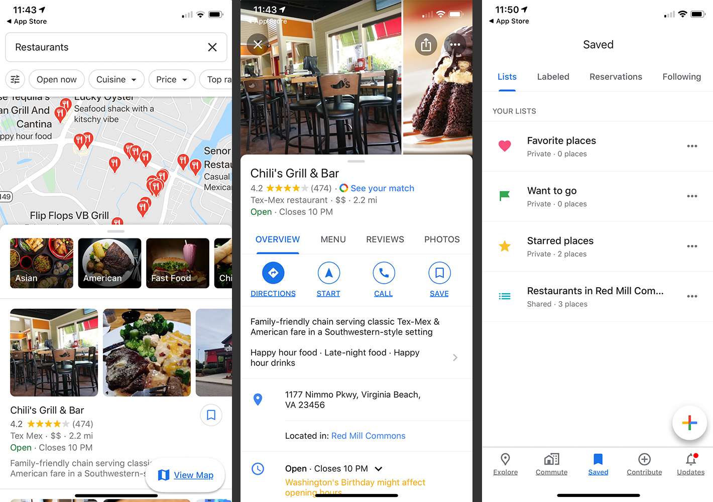 Aplikace Mapy Google zobrazující restaurace