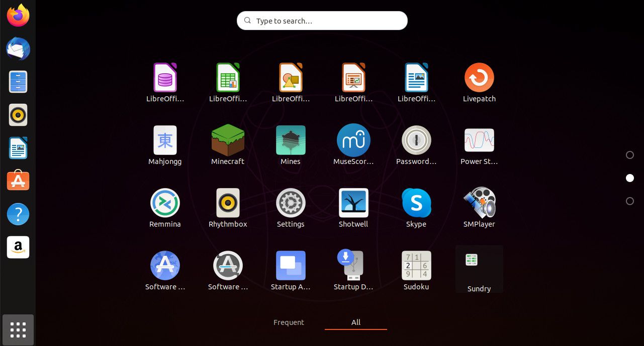 Nabídka aplikací Ubuntu
