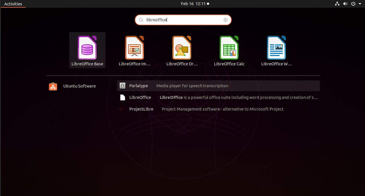Hledání aktivit v Ubuntu