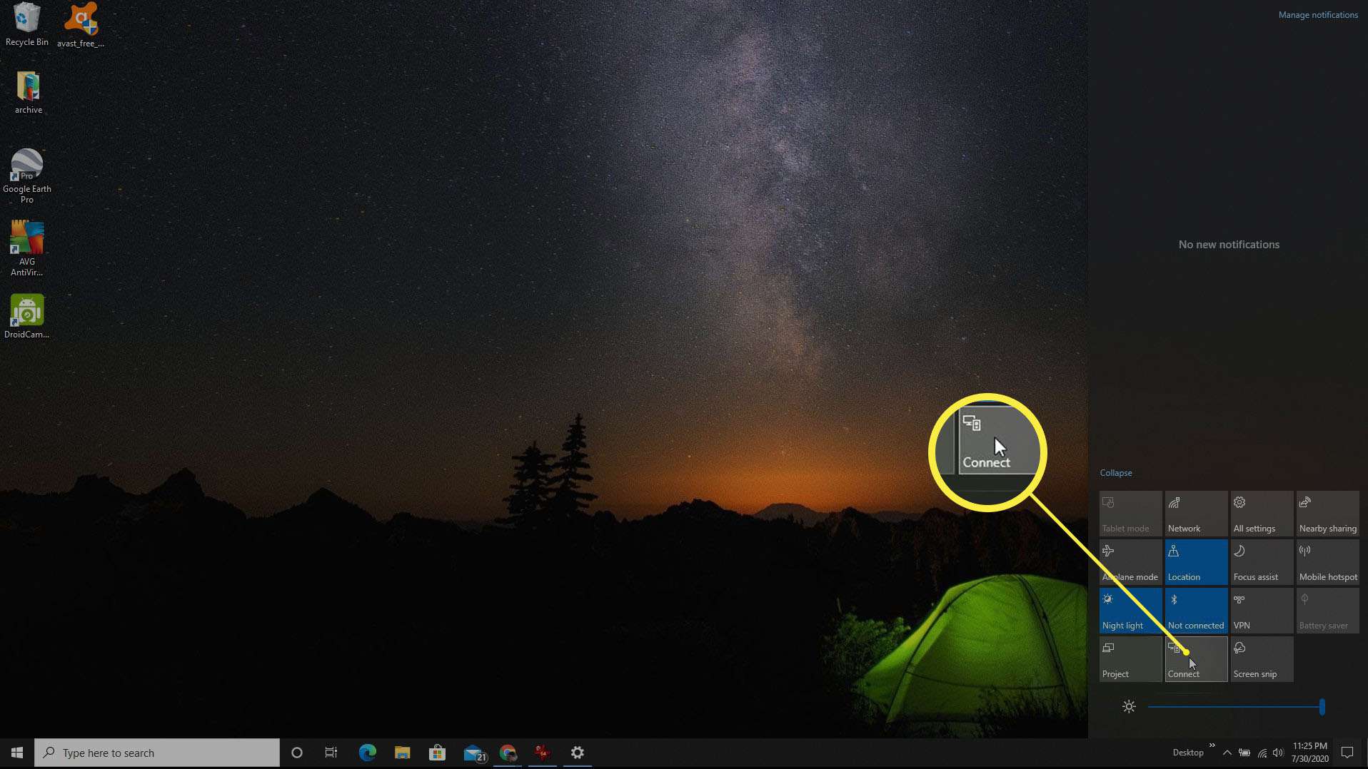 Screenshot z připojení k povolenému Windows 10 přes Miracast.