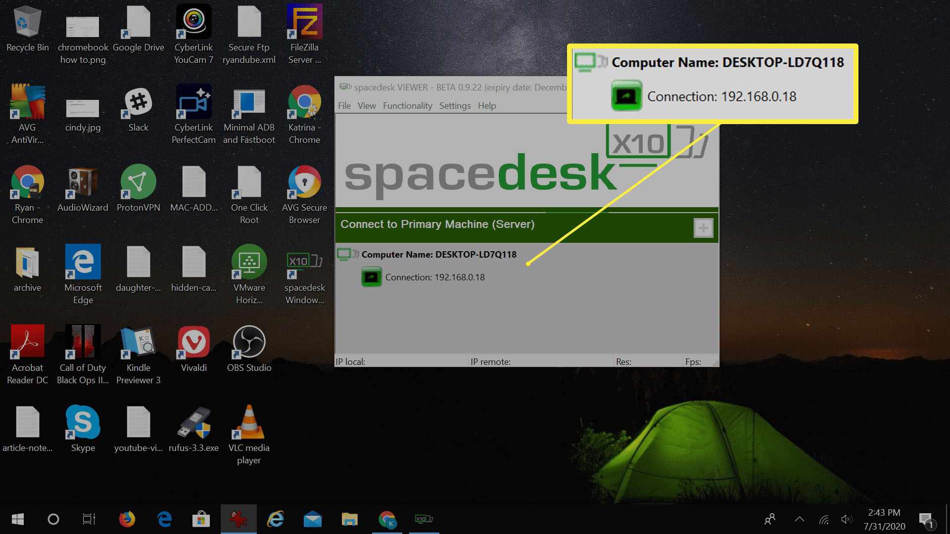 Screenshot prohlížeče Spacedesk.