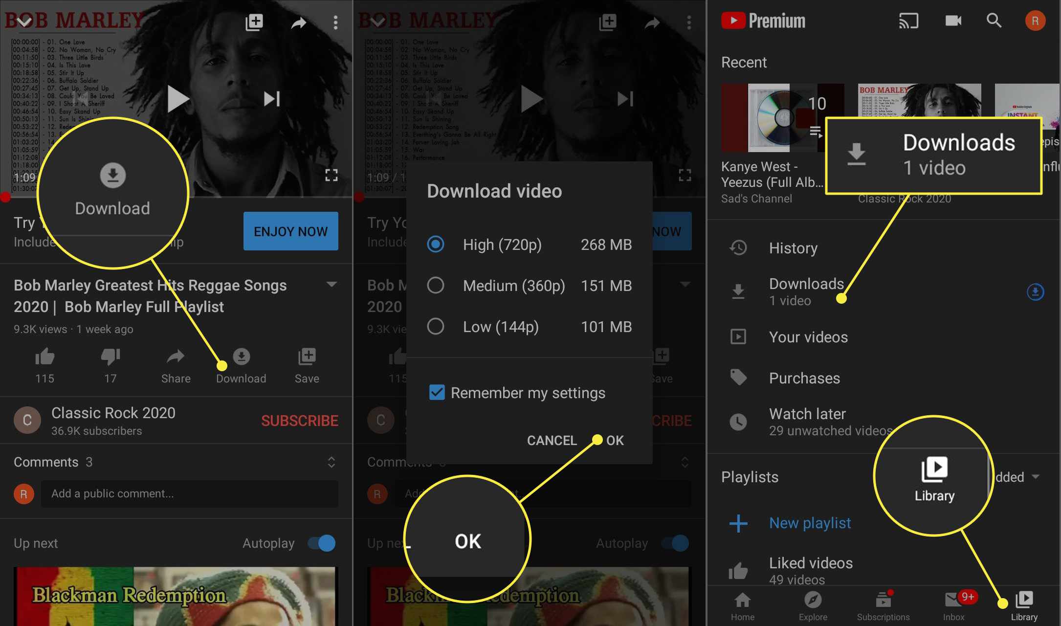 Tlačítka Stáhnout v YouTube Premium