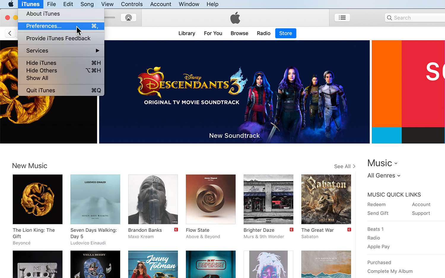 Předvolby iTunes v systému macOS