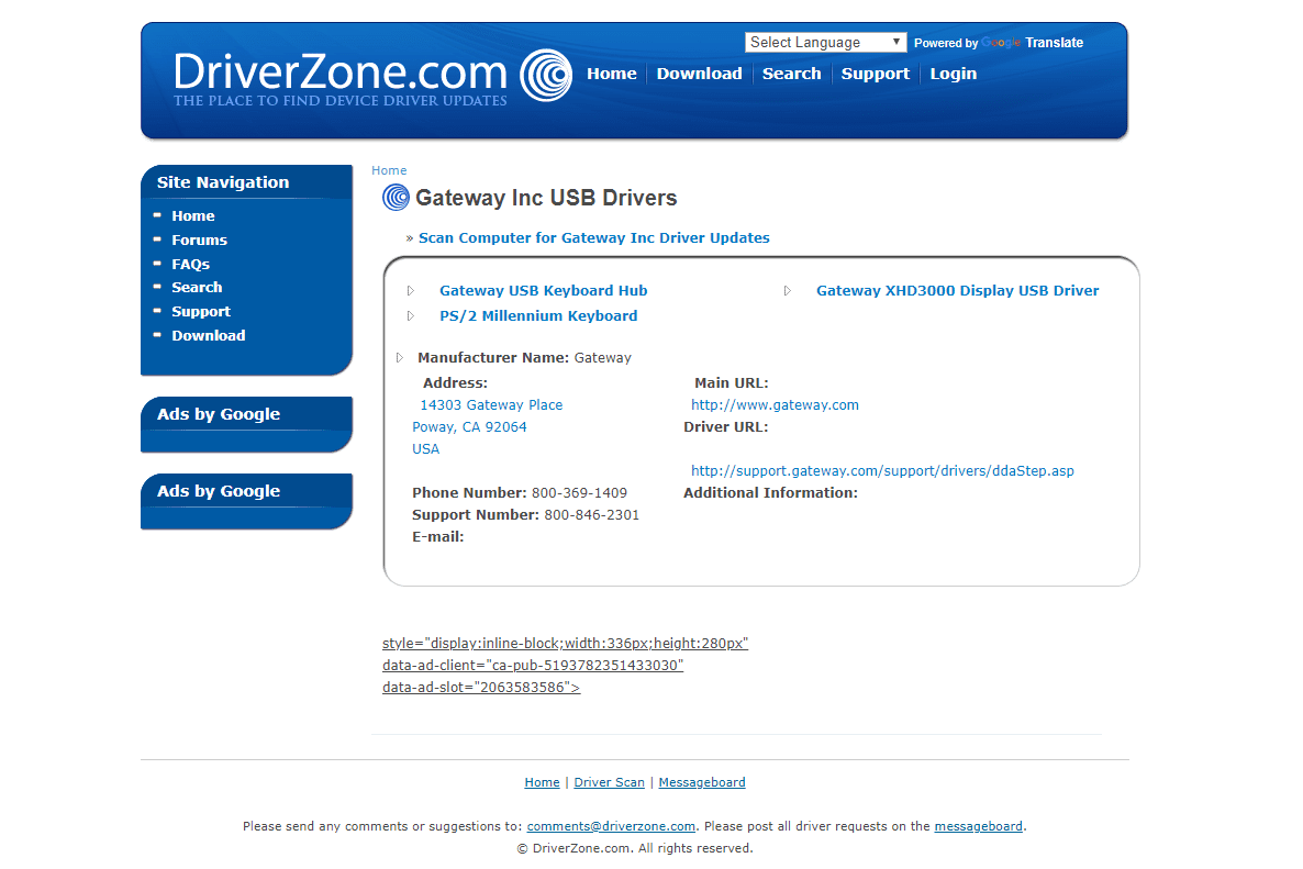 Screenshot stránky ke stažení ovladače DriverZone.com