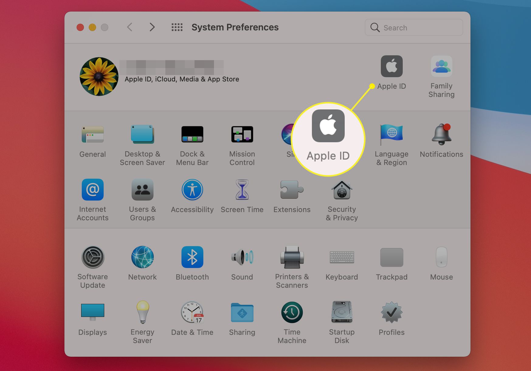 Předvolby systému Mac Zobrazuje se ikona Apple ID