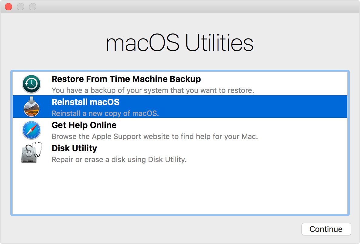 Screenshot zobrazující aplikaci macOS Utilities