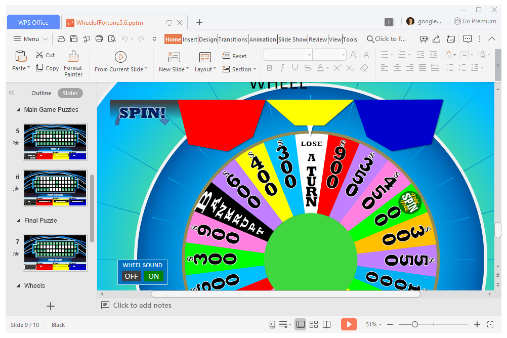 Šablona hry PowerPoint Wheel of Fortune