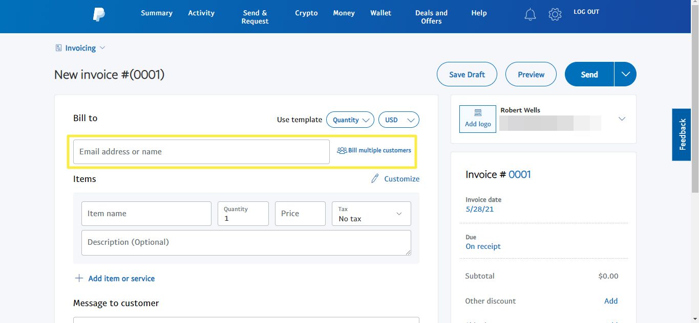 Fakturovat na část faktury PayPal