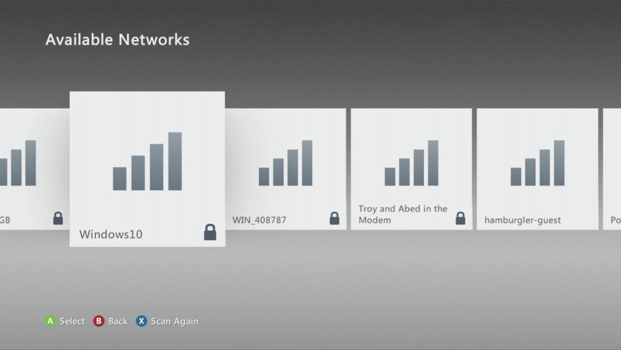 Dostupné bezdrátové sítě v konzole Xbox 360