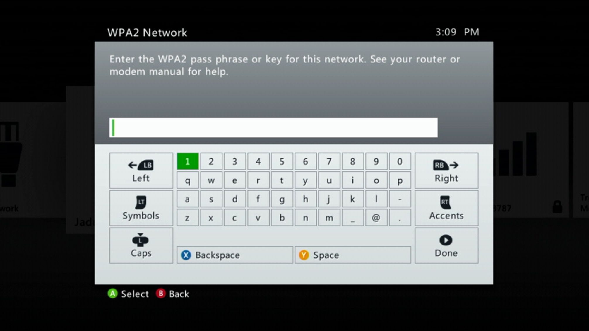 Síťové heslo na konzole Xbox 360