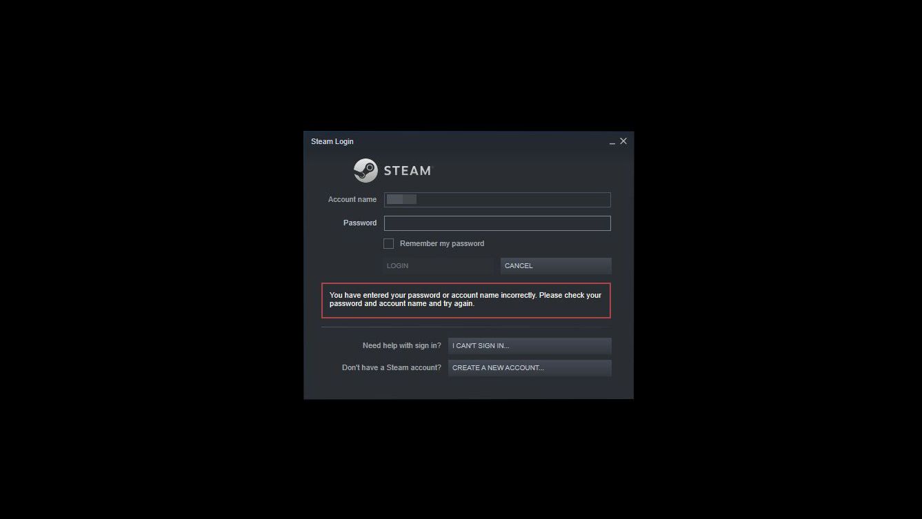 Do přihlášení do Steam bylo zadáno špatné heslo.