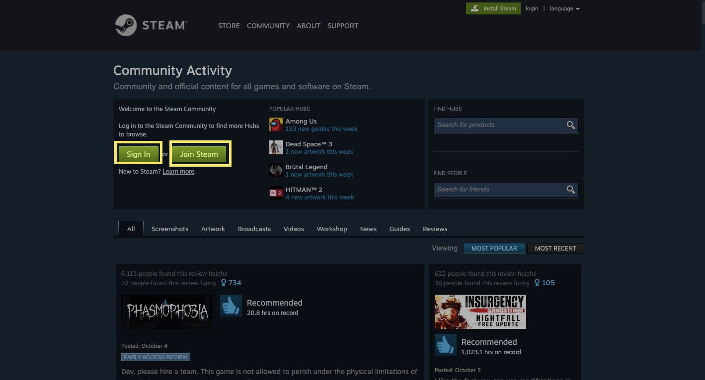 Vyberte možnost Přihlásit se, pokud již máte účet, nebo vyberte možnost Připojit se ke službě Steam a vytvořte si bezplatný účet.