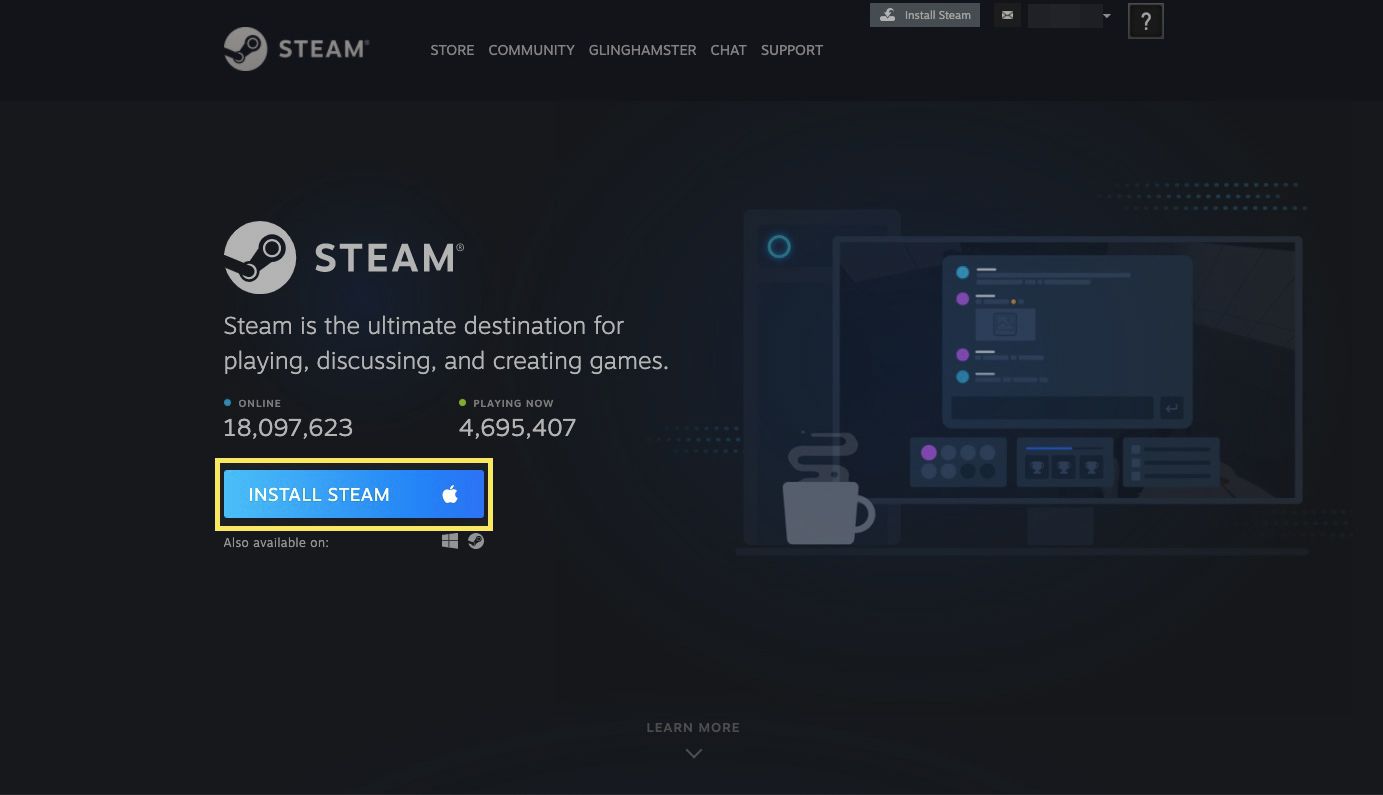 Vyberte možnost Nainstalovat Steam pro vaši verzi operačního systému.
