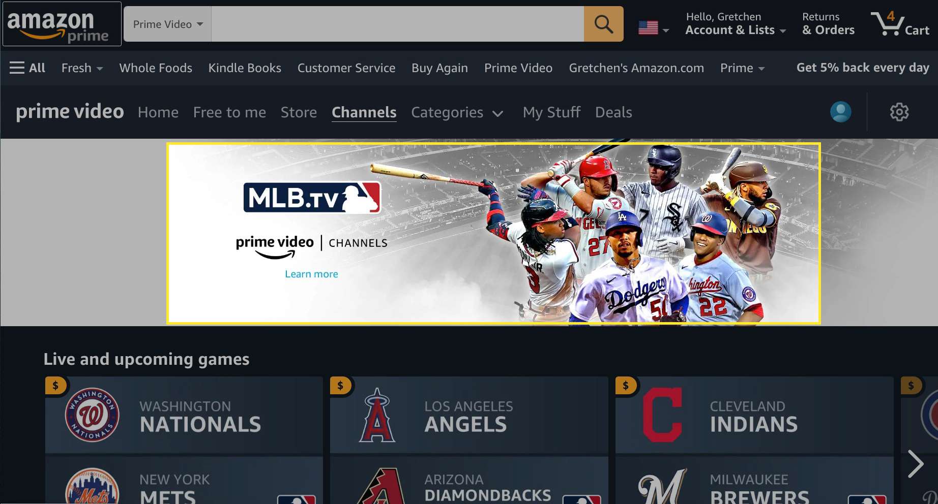 Video kanály Amazon Prime s MLB.TV zvýrazněny