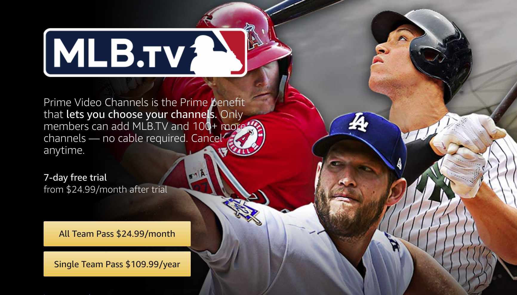 Klikněte na možnost přihlášení k odběru MLB.tv