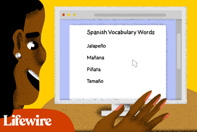 Osoba, která píše slova španělské slovní zásoby se značkou ~