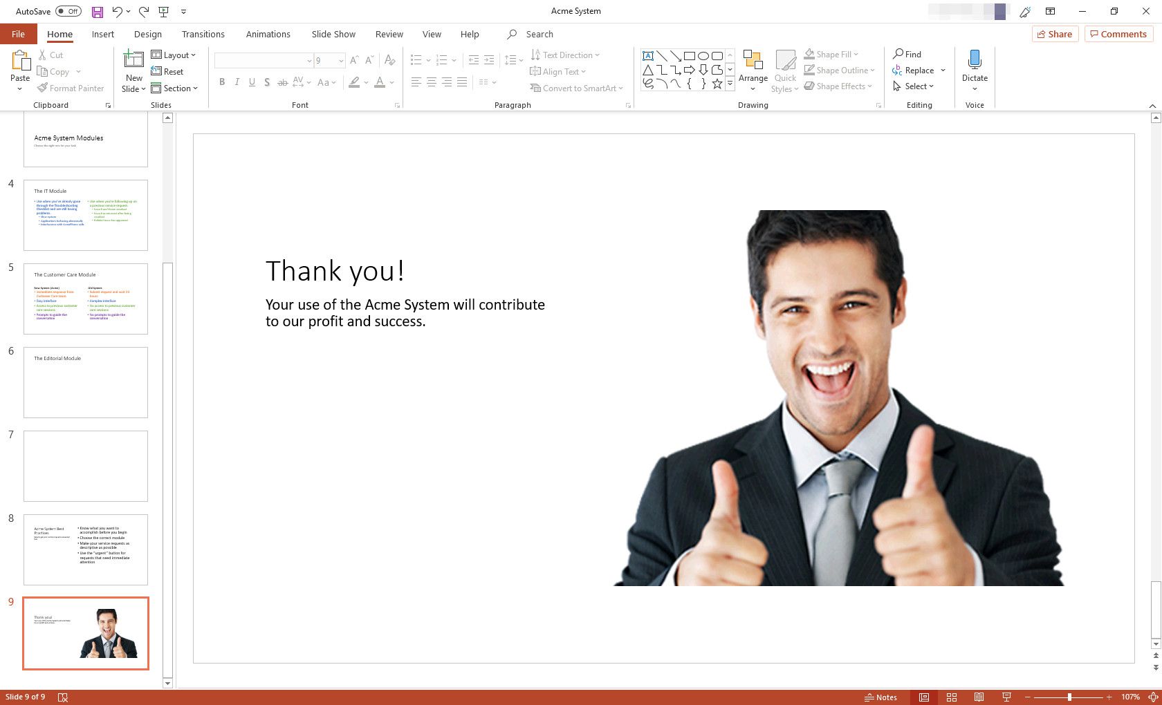 Prezentace MS PowerPoint se zobrazením rozložení snímků Picture With Caption