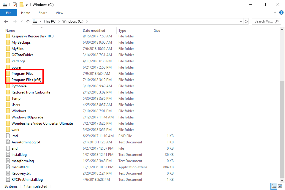 Složky Program Files ve Windows 10
