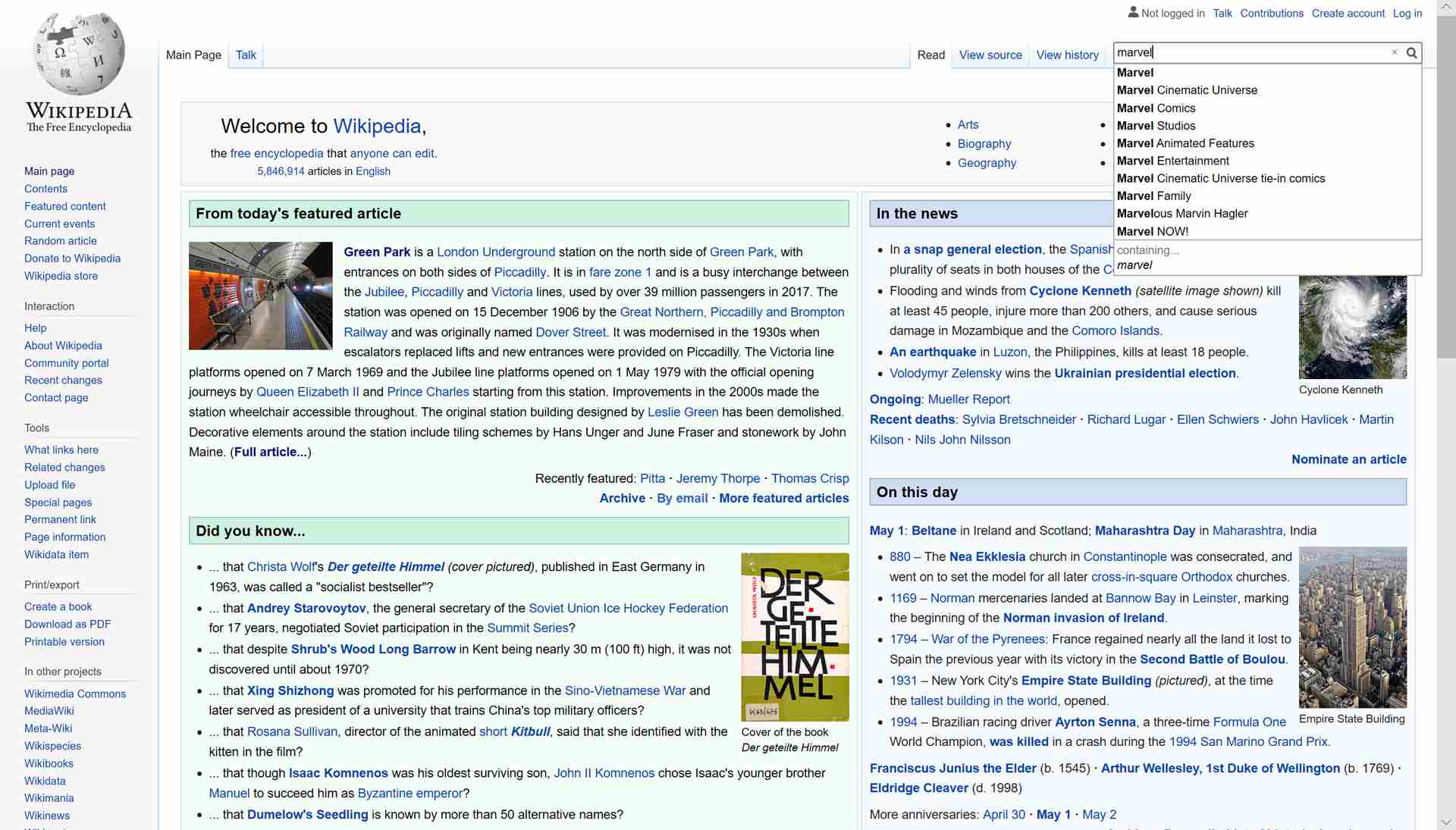 Návrhy na vyhledávání na Wikipedii.